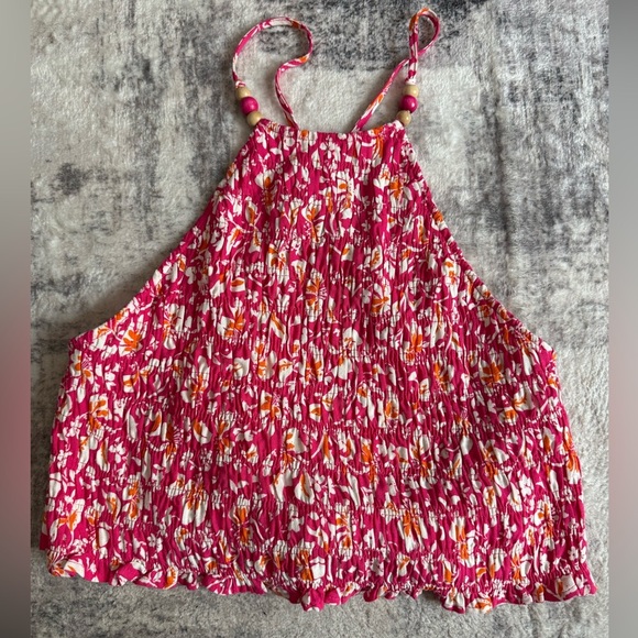 Zara Floral Pink Halter Crop Top Stretch elastic smocking wrap top in L- NWT - Picture 5 of 8